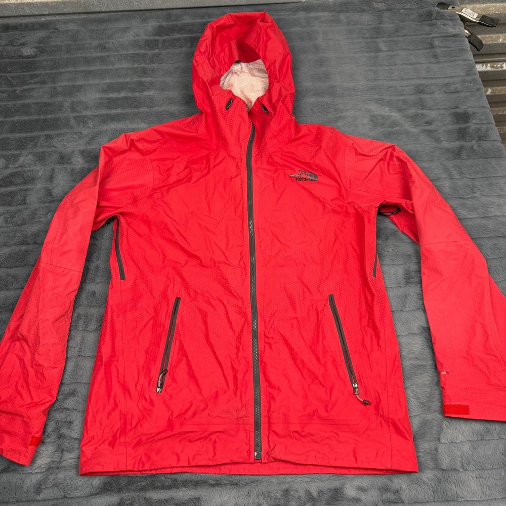 The North Face Mens DryVent Rain Jacket Red Honeycomb Hooded Shell Size M 13753